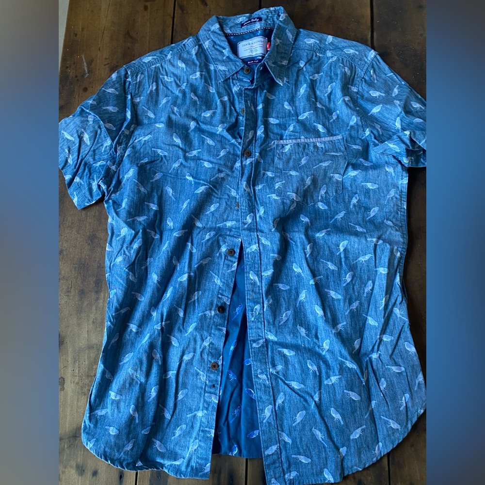 Denim & Flower Blue Fish Print Casual Shirt